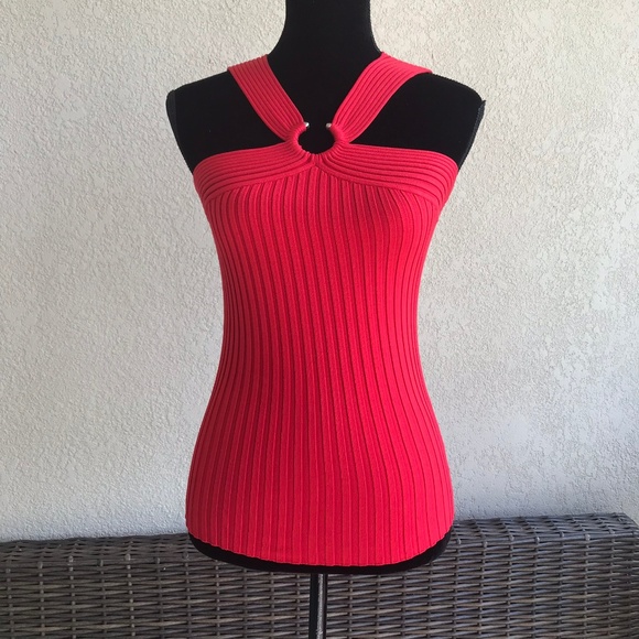 Cache Sweaters - Cache Red Ribbed Knit Silk Blend Sleeveless Tank S